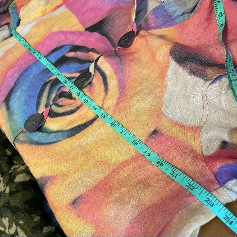 Caroline Rose 100% Linen floral Rose Abstract Art to Wear Blazer Jacket Womens L - Picture 4 of 8